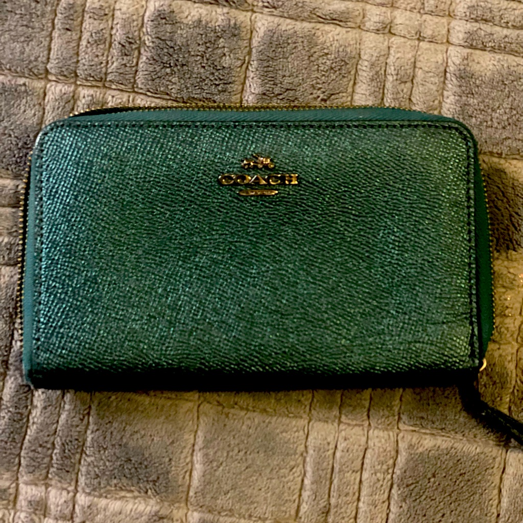 Coach Zip Around Wallet In Brass/Blue